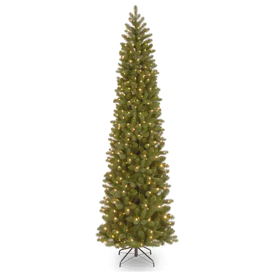 9 ft. Pre-lit Feel Real® Downswept Douglas Fir Pencil Artificial Christmas Tree, Clear Lights