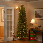 9 ft. Pre-lit Feel Real® Downswept Douglas Fir Pencil Artificial Christmas Tree, Clear Lights